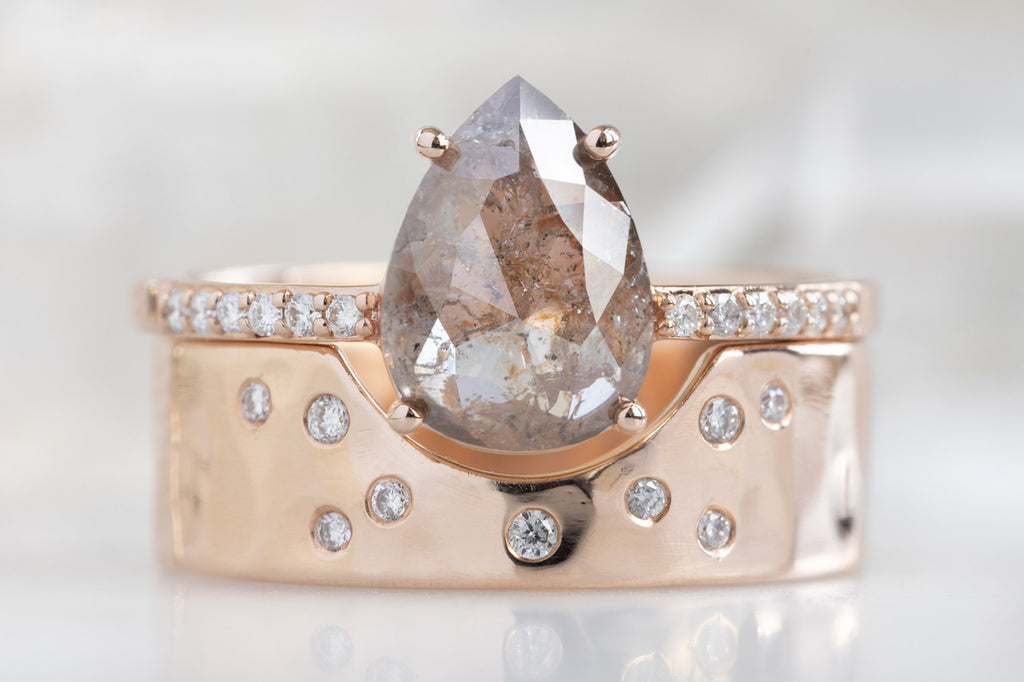 The Willow Ring with a Rose-Cut Red Diamond with Gold Cut-Out Wedding Band