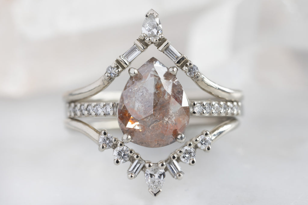 The Willow Ring with a Rose-Cut Red Diamond with Stacking Bands