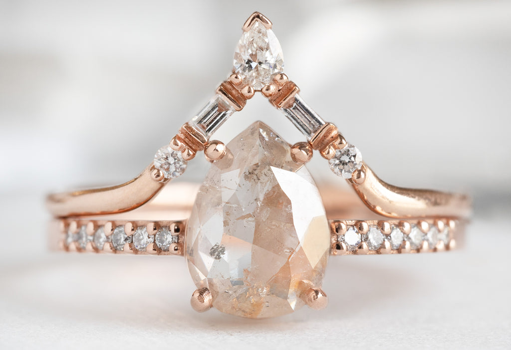 The Willow Ring with a Rose-Cut Red Diamond with White Diamond Tiara Band