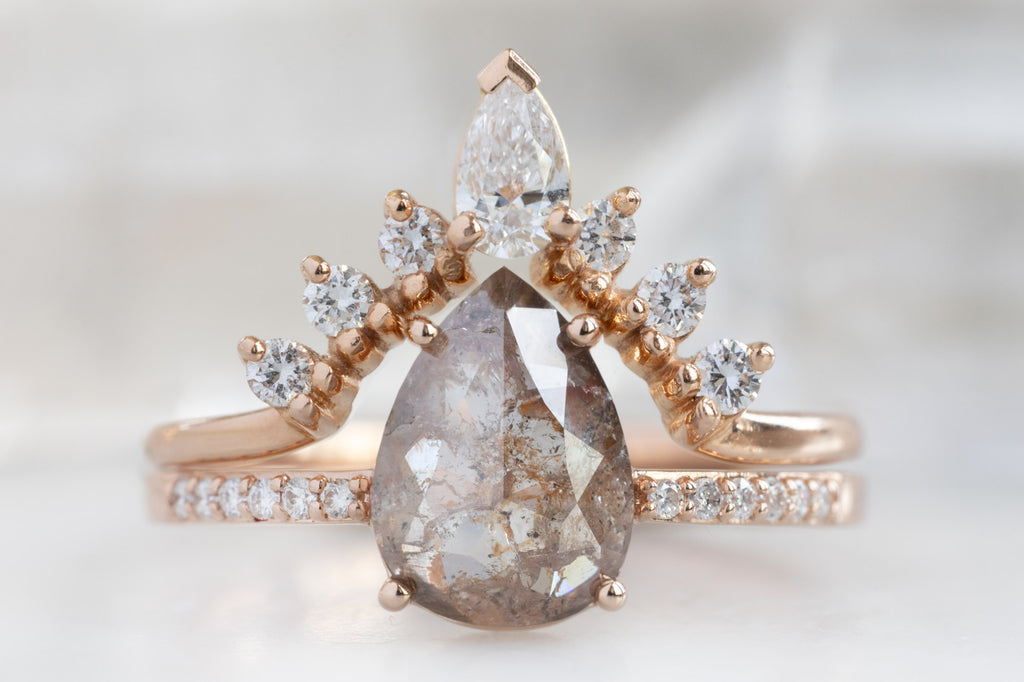 The Willow Ring with a Rose-Cut Red Diamond with White Diamond Sunburst Stacking Band
