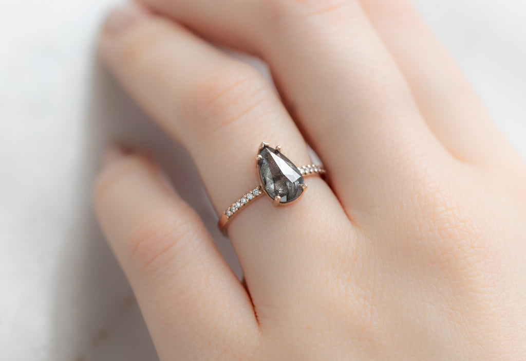 The Willow Ring with a Rose-Cut Salt and Pepper Diamond on Model