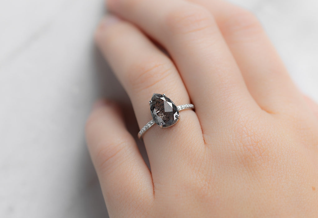 The Willow Ring with a Rose-Cut Salt and Pepper Diamond on Model