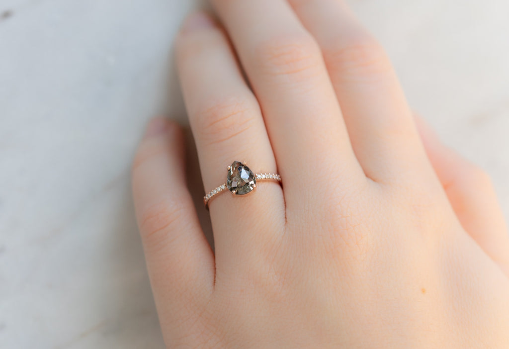 The Willow Ring with a Rose-Cut Salt and Pepper Diamond on Model