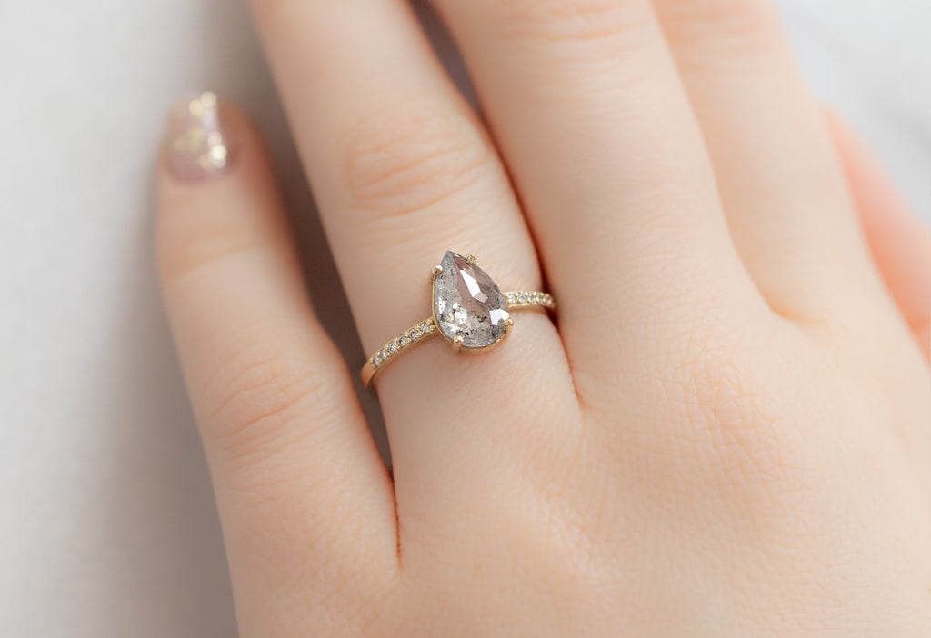 The Willow Ring with a Rose-Cut Salt and Pepper Diamond on Model