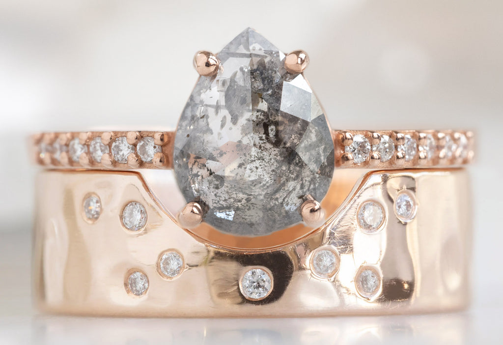 The Willow Ring with a Rose-Cut Salt and Pepper Diamond with Constellation Cut-Out Stacking Band
