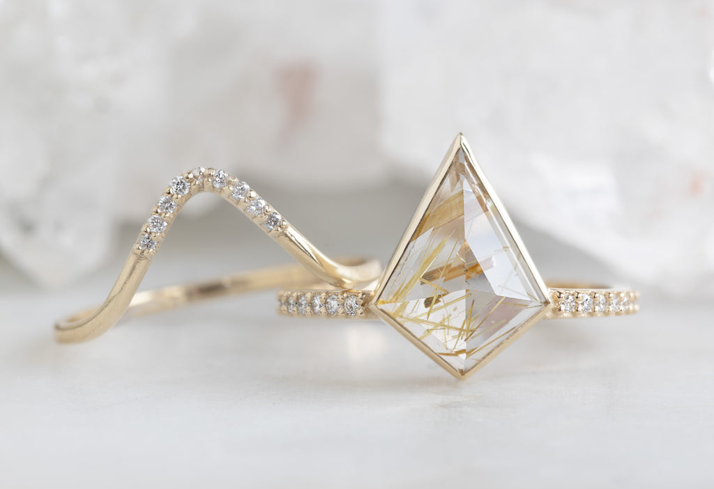 The Willow Ring with a Rutilated Quartz Kite With Stacking Band