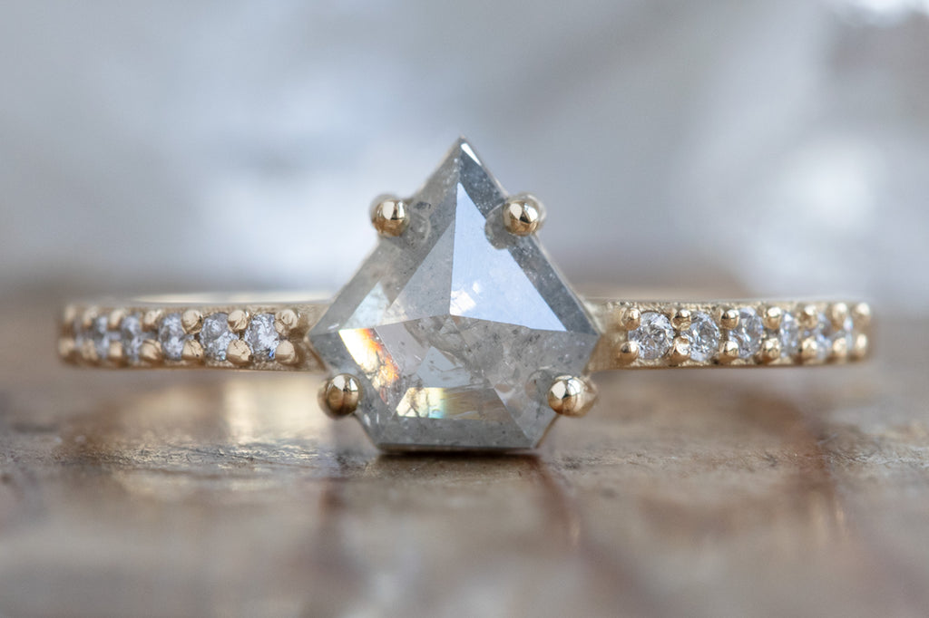 The Willow Ring with a Shield-Cut Grey Diamond
