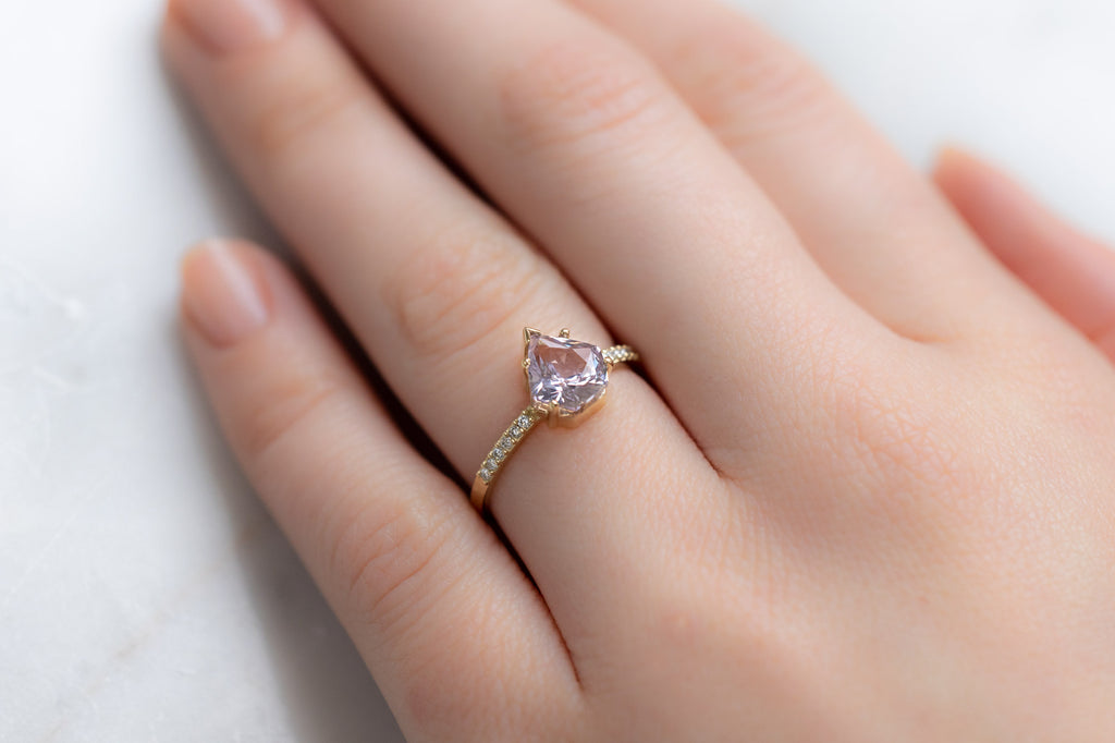 The Willow Ring with a Shield-Cut Lilac Sapphire on Model