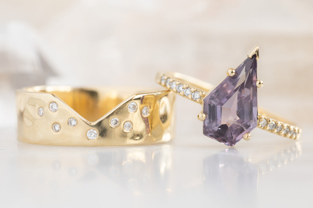 The Willow Ring with a Shield-Cut Violet Sapphire with Gold Cut-Out- Wedding Band
