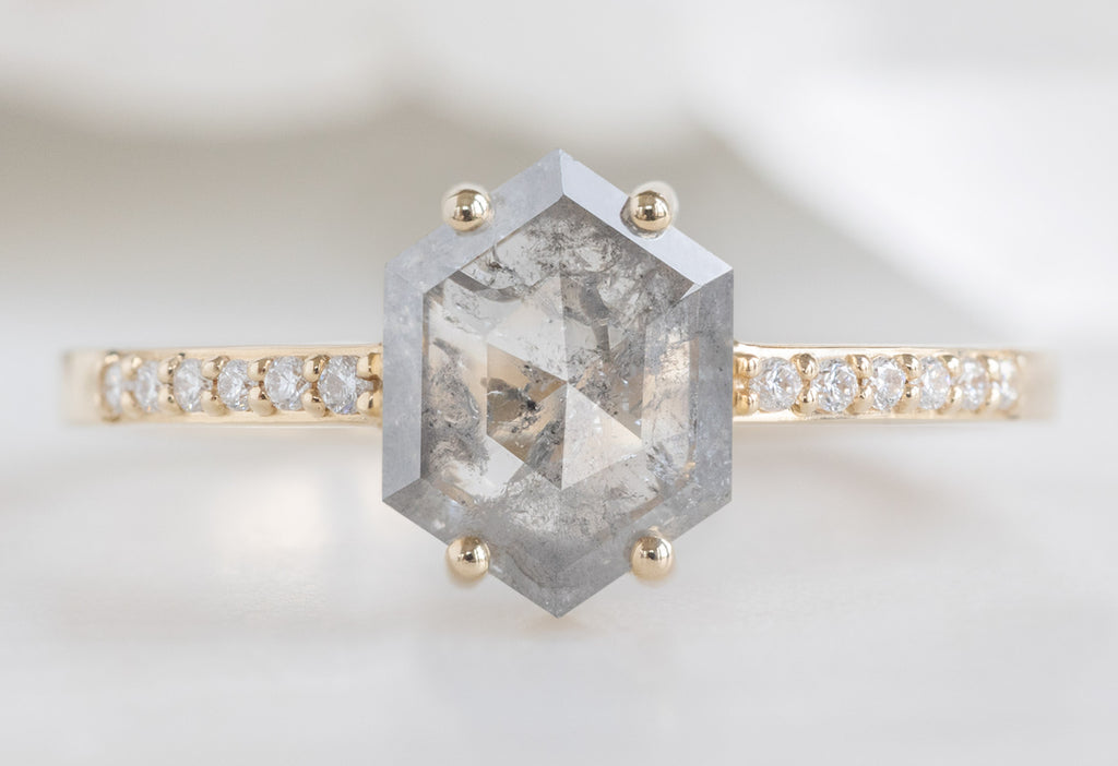 The Willow Ring with a Silvery Grey Hexagon Diamond