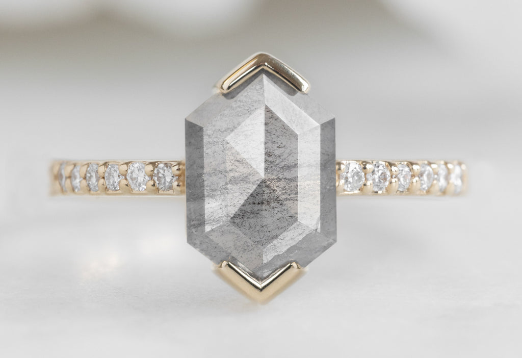 The Willow Ring with a Silvery Grey Hexagon Diamond