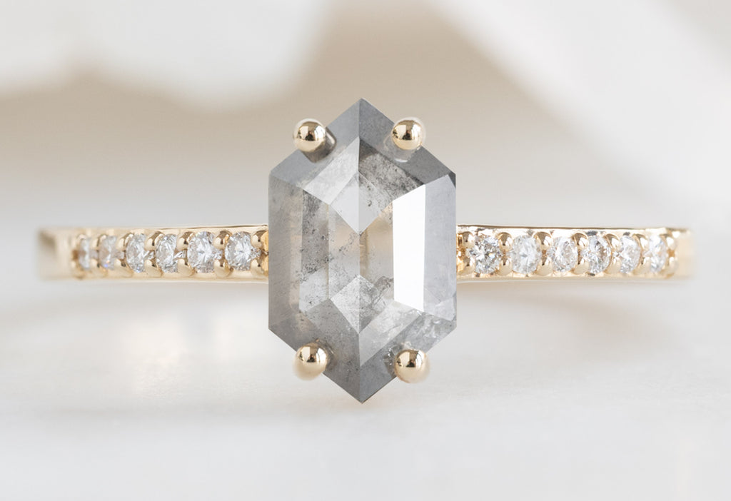 The Willow Ring with a Silvery Grey Hexagonal Diamond