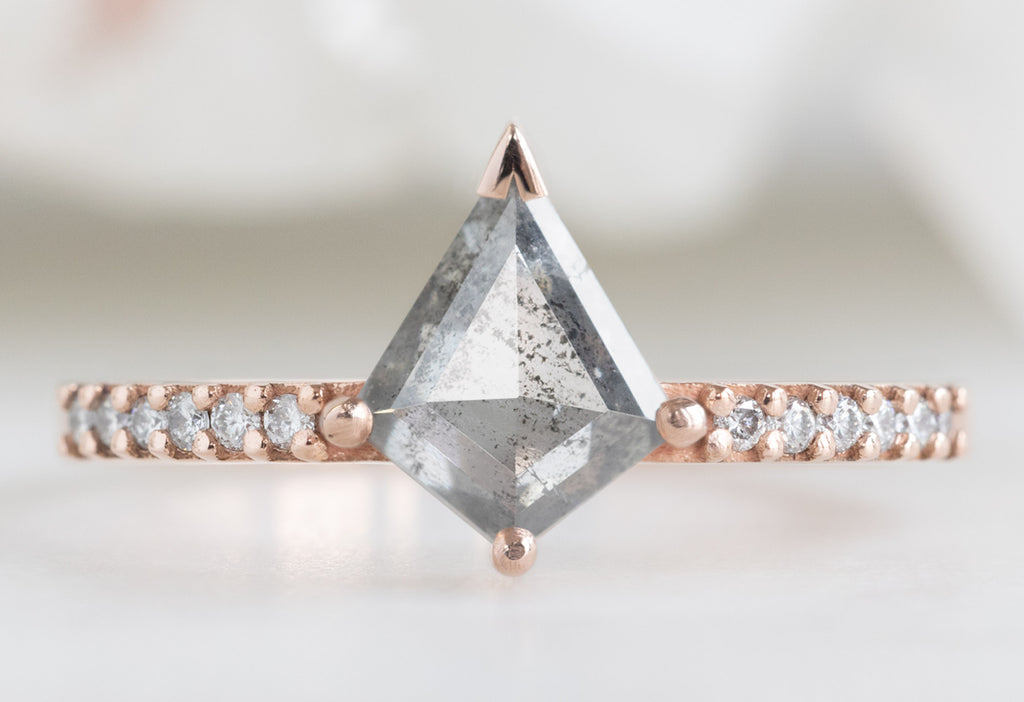 The Willow Ring with a Silvery Grey Kite Shaped Diamond