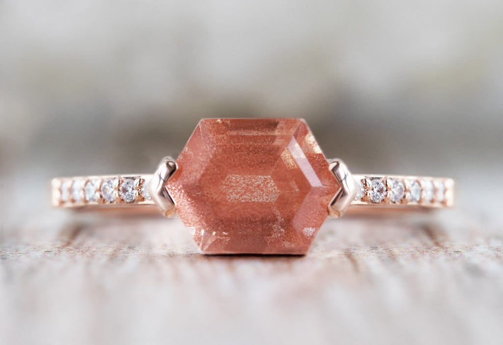 The Willow Ring with a Sunstone Hexagon