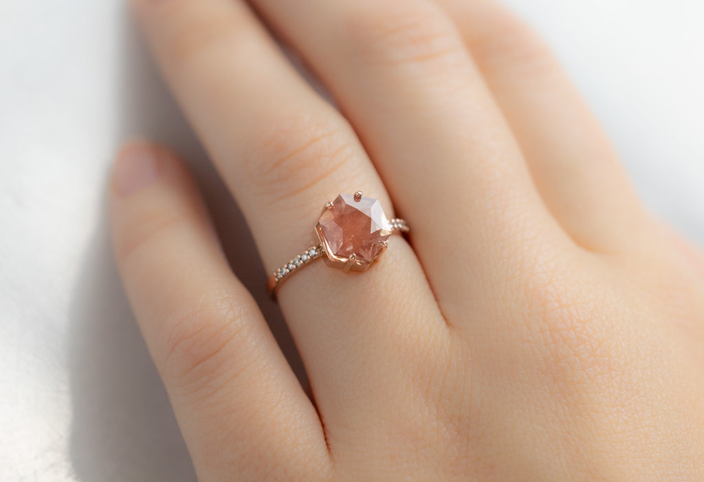 The Willow Ring with a Sunstone Hexagon on Model