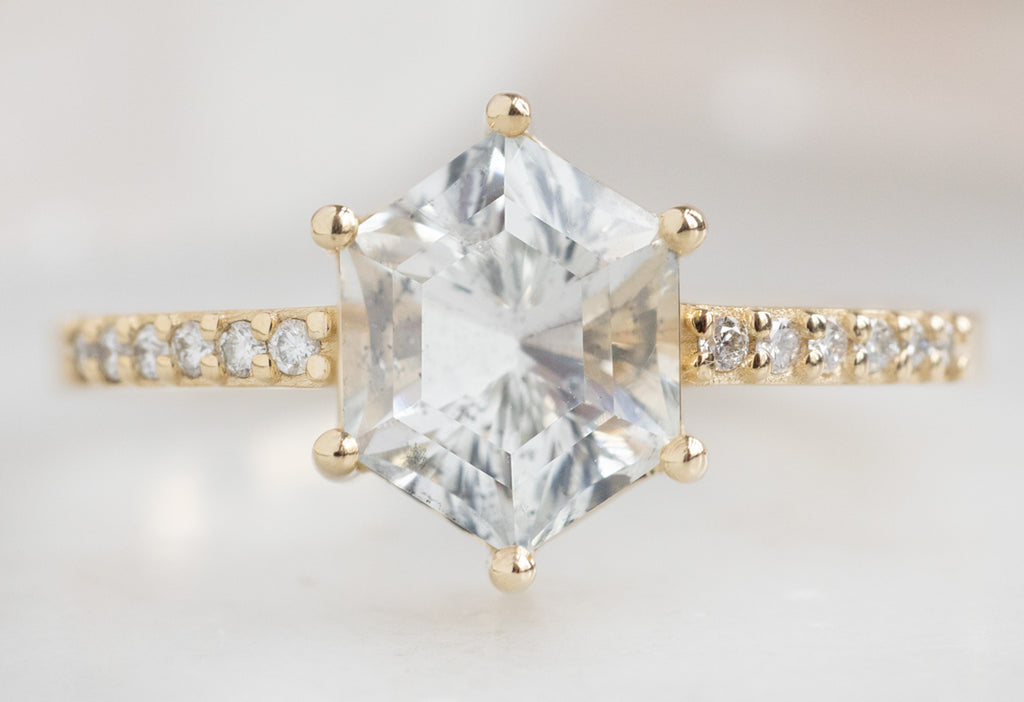 The Willow Ring with a White Sapphire Hexagon