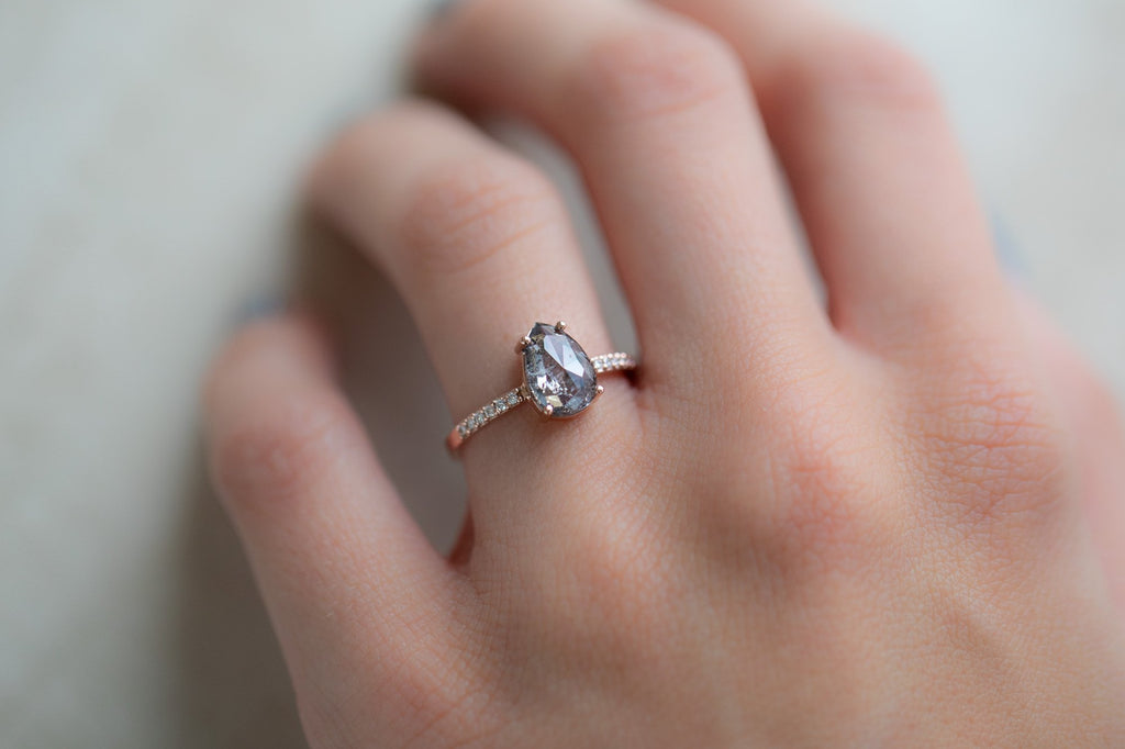 The Willow Ring with a Rose-Cut Salt and Pepper Diamond on Model