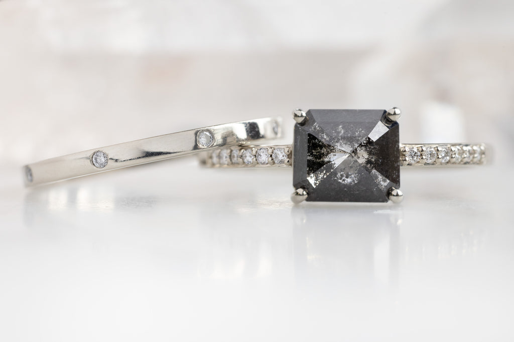 The Willow Ring with an Emerald-Cut Black Diamond with Stacking Band