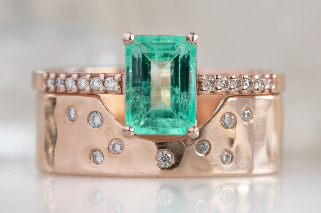 The Willow Ring with an Emerald-Cut Emerald with Stacking Band