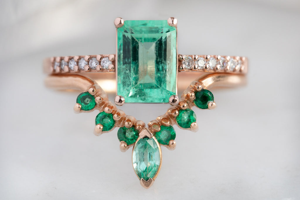 The Willow Ring with an Emerald-Cut Emerald with Stacking Band