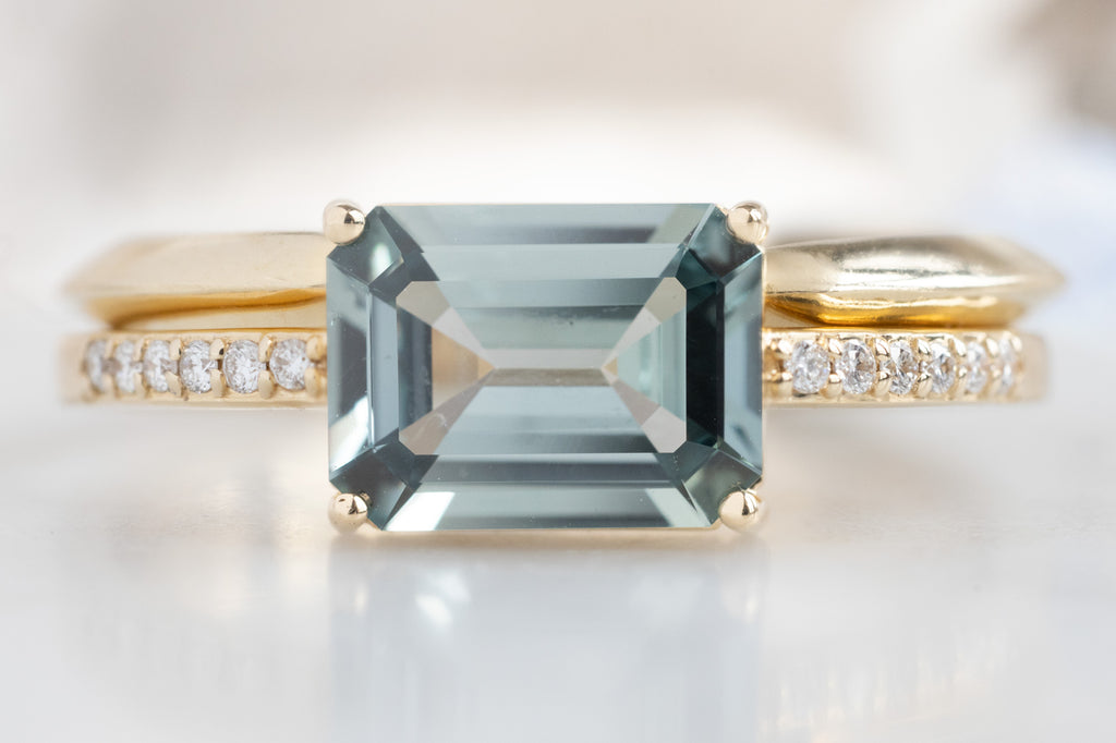 The Willow Ring with an Emerald-Cut Green Sapphire with Stacking Band