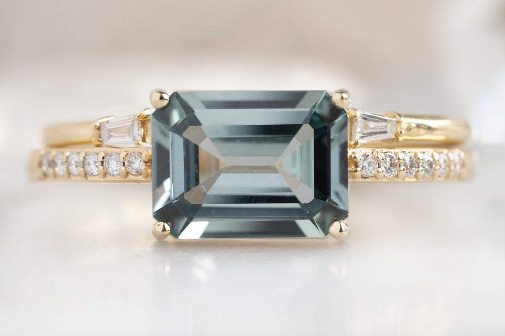 The Willow Ring with an Emerald-Cut Green Sapphire with Stacking Band