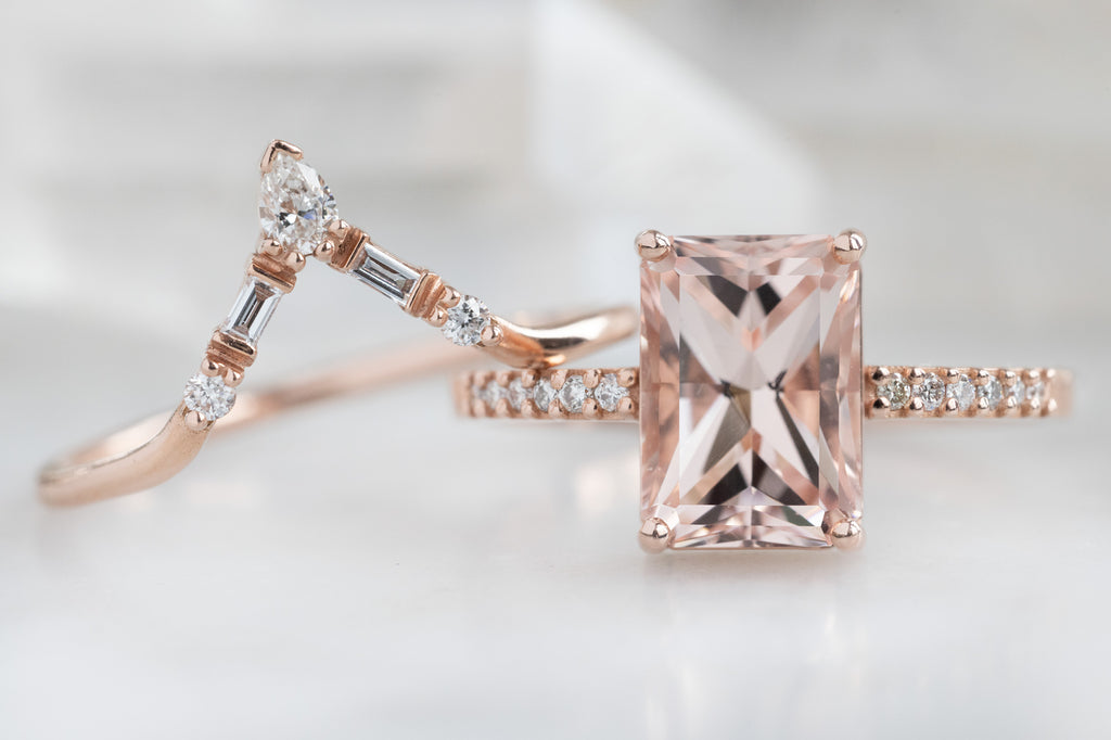The Willow Ring with an Emerald-Cut Morganite with Stacking Band