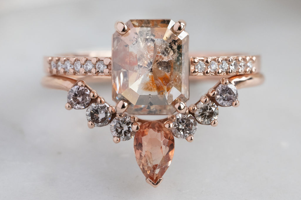 The Willow Ring with an Emerald-Cut Red Diamond with Stacking Band