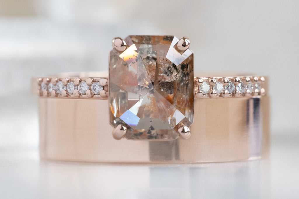 The Willow Ring with an Emerald-Cut Red Diamond with Stacking Band