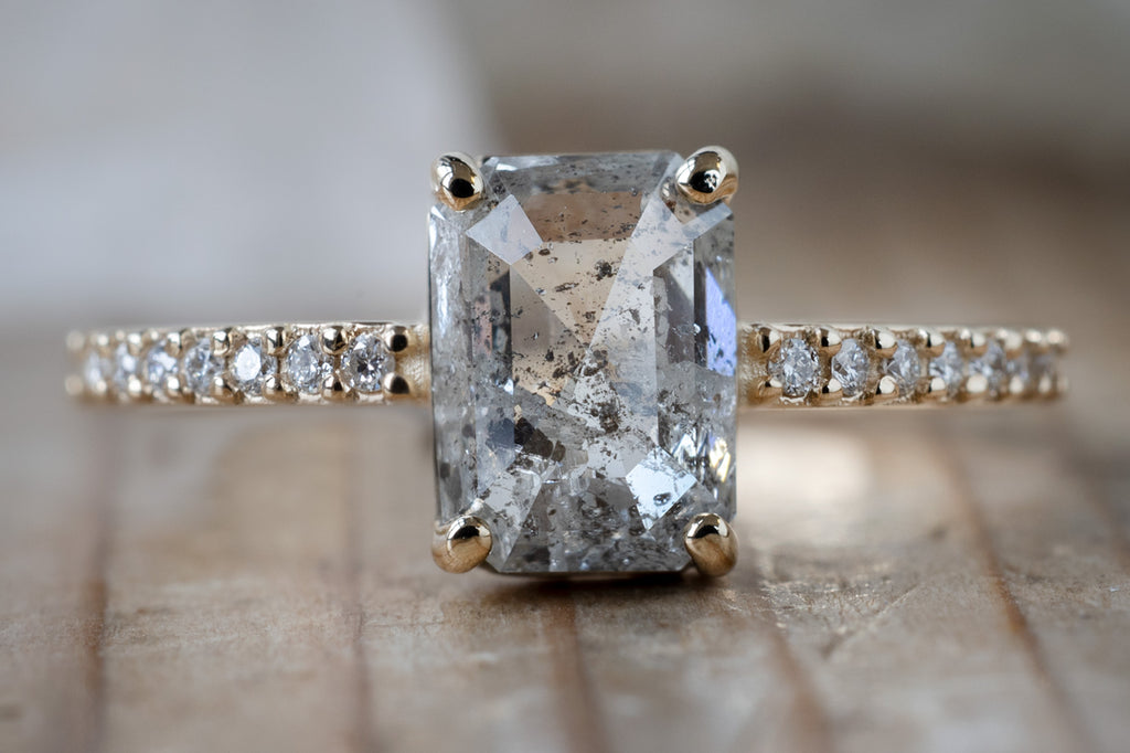 The Willow Ring with an Emerald Cut Salt and Pepper Diamond