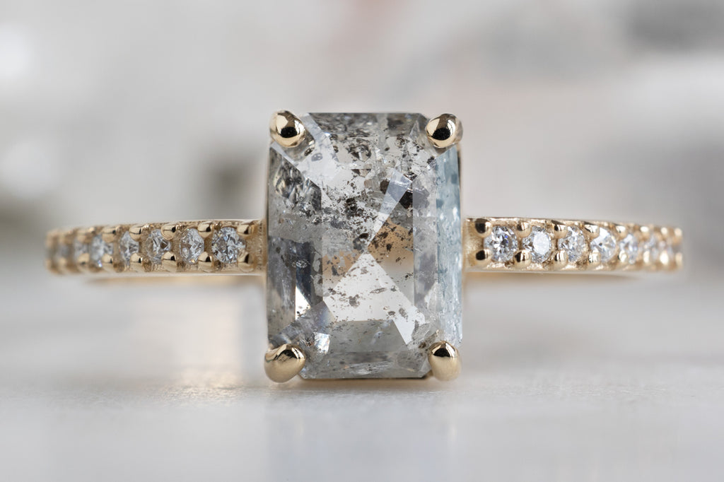 The Willow Ring with an Emerald Cut Salt and Pepper Diamond