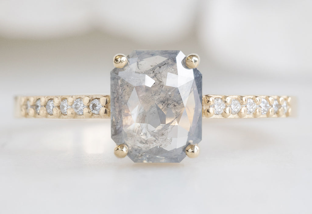 The Willow Ring with an Emerald-Cut Silvery Grey Diamond