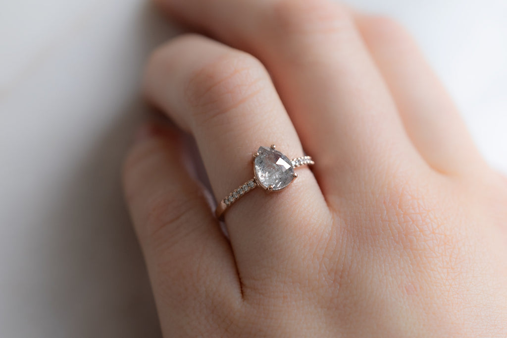 The Willow Ring with an Opalescent Grey Rose-Cut Diamond on Model
