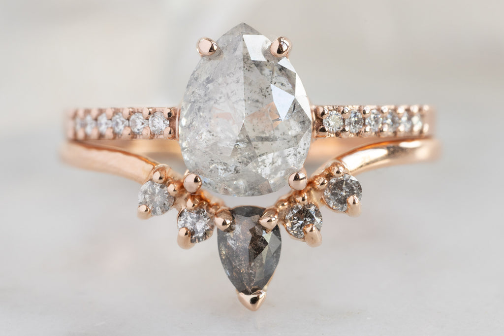 The Willow Ring with an Opalescent Grey Rose-Cut Diamond with Stacking Band