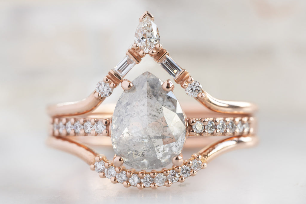 The Willow Ring with an Opalescent Grey Rose-Cut Diamond with Stacking Bands