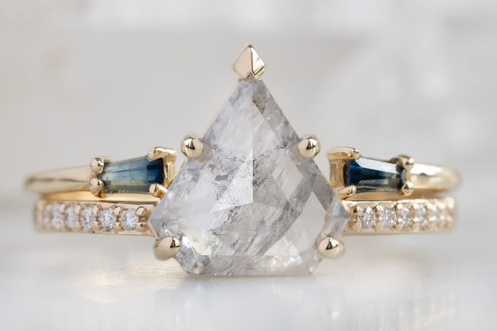 The Willow Ring with an Opalescent Shield-Cut Diamond with Stacking Band
