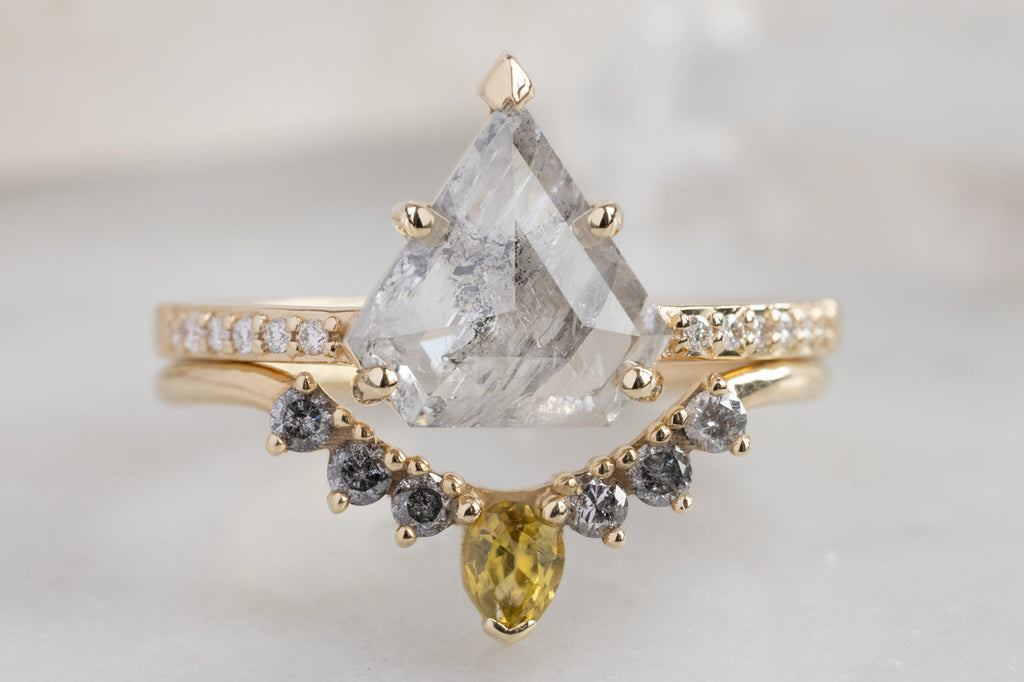 The Willow Ring with an Opalescent Shield-Cut Diamond with Stacking Band