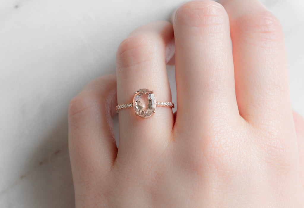The Willow Ring with an Oval-Cut Morganite on Model