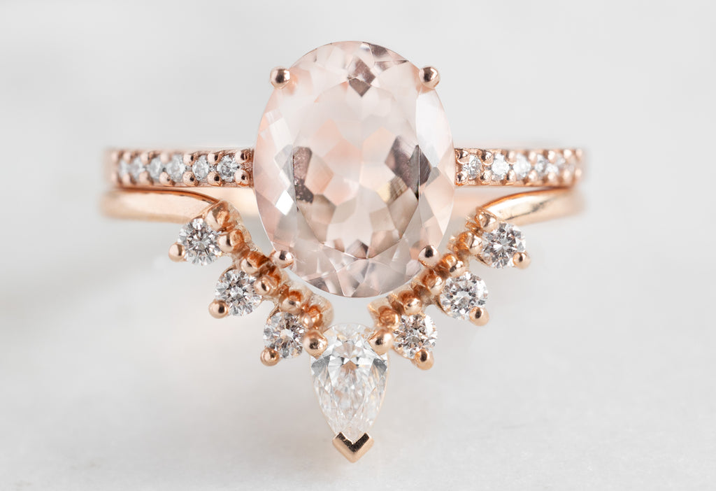 The Willow Ring with an Oval-Cut Morganite with Stacking Band