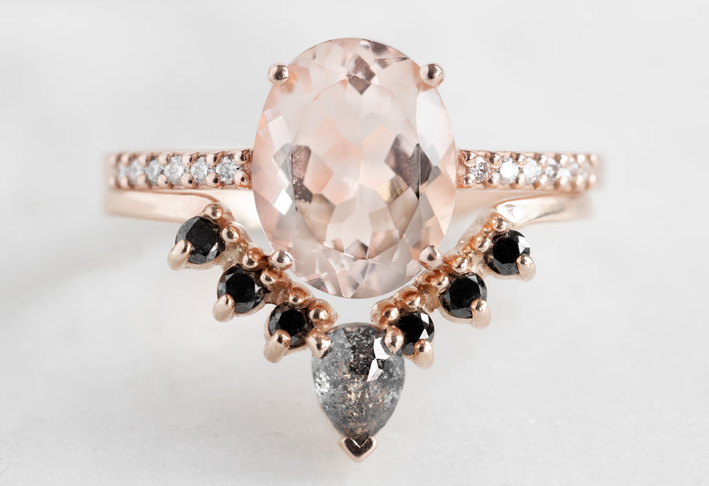 The Willow Ring with an Oval-Cut Morganite with Stacking Band