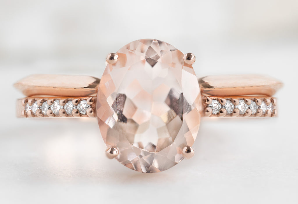 The Willow Ring with an Oval-Cut Morganite with Stacking Band