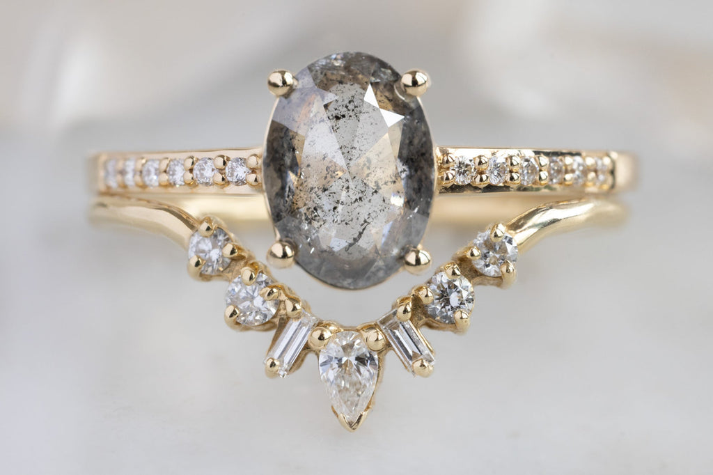 The Willow Ring with an Oval-Cut Salt and Pepper Diamond with Stacking Band