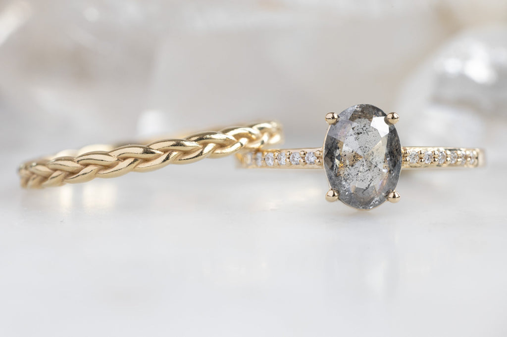 The Willow Ring with an Oval-Cut Salt and Pepper Diamond with Stacking Band