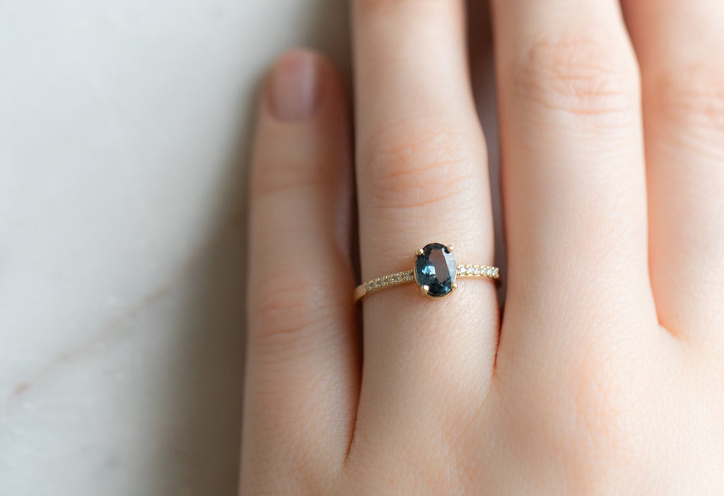 The Willow Ring with an Oval-Cut Spinel on Model