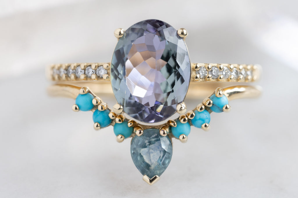 The Willow Ring with an Oval-Cut Tanzanite with Stacking Band
