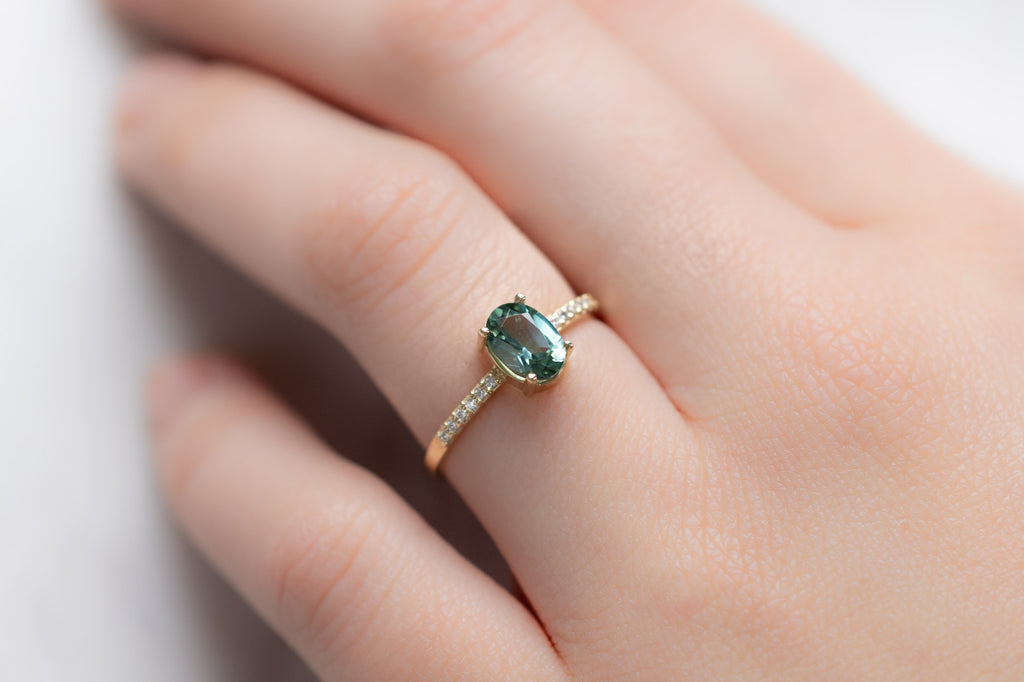 The Willow Ring with an Oval-Cut Tourmaline on Model