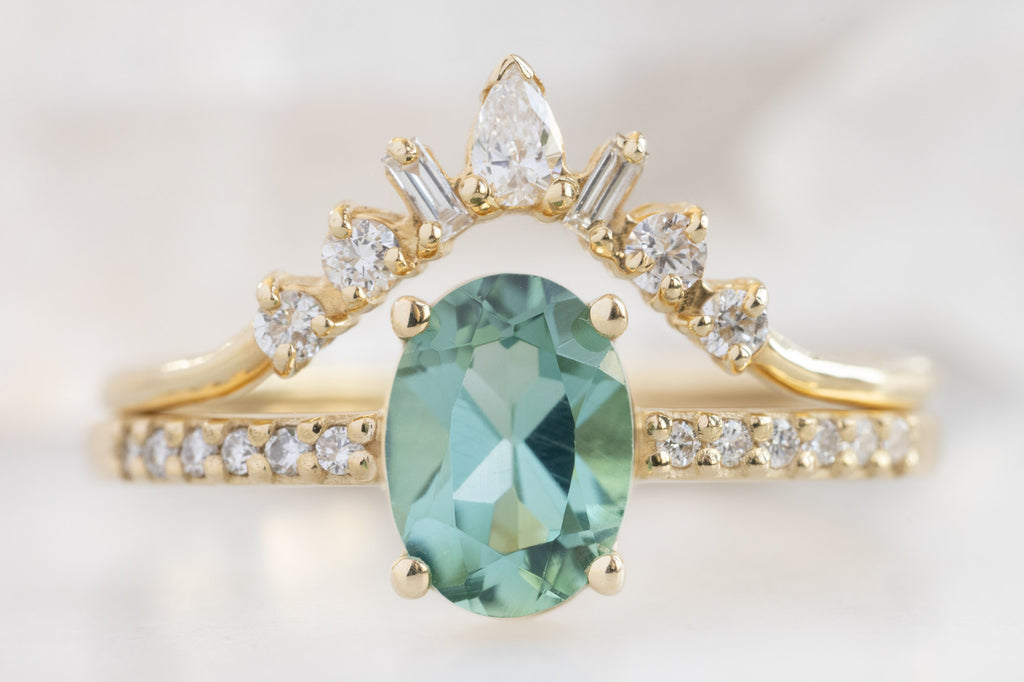 The Willow Ring with an Oval-Cut Tourmaline with White Diamond Stacking Band