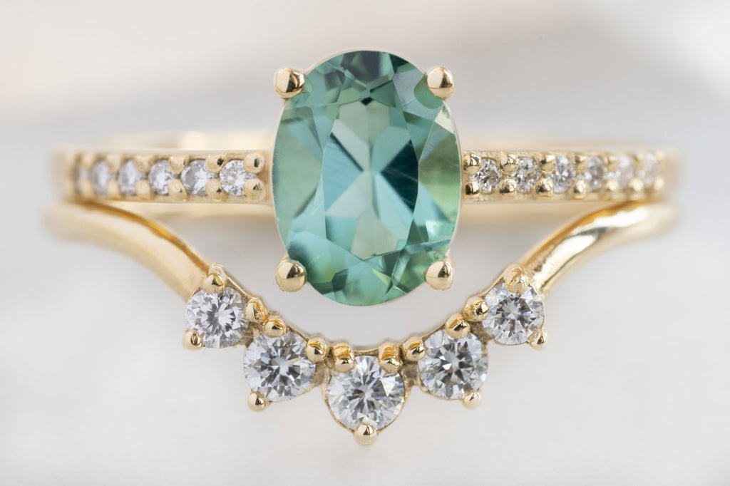The Willow Ring with an Oval-Cut Tourmaline with White Diamond Sunburst Stacking Band