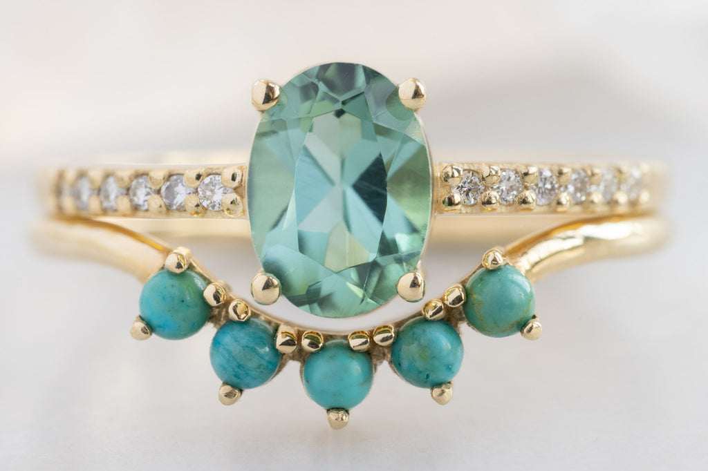 The Willow Ring with an Oval-Cut Tourmaline with Turquoise Stacking Band