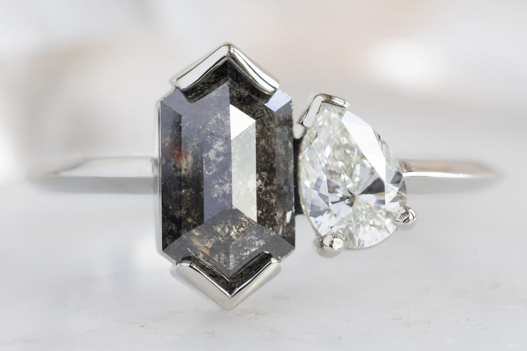 The You & Me Ring with a Black Hexagon + White Diamond